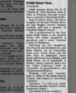 Obituary for Edith Stewart Stone
